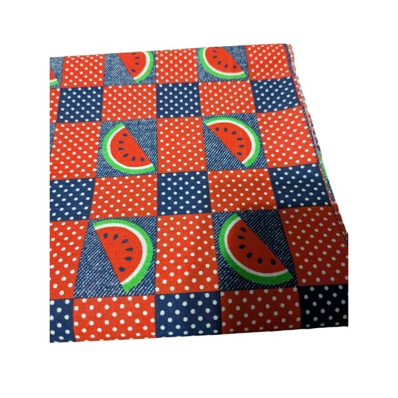 Vintage Red & Blue  Checkered Material With Watermelons. 60" X 45"  Unbranded - Picture 3 of 4